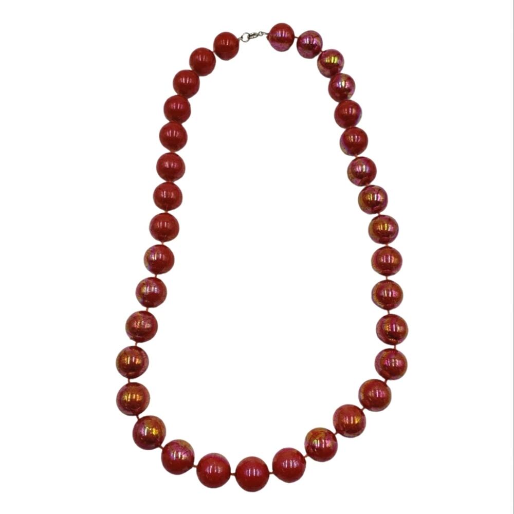 Vintage 80s Acrylic Bead Necklace Red Shimmer